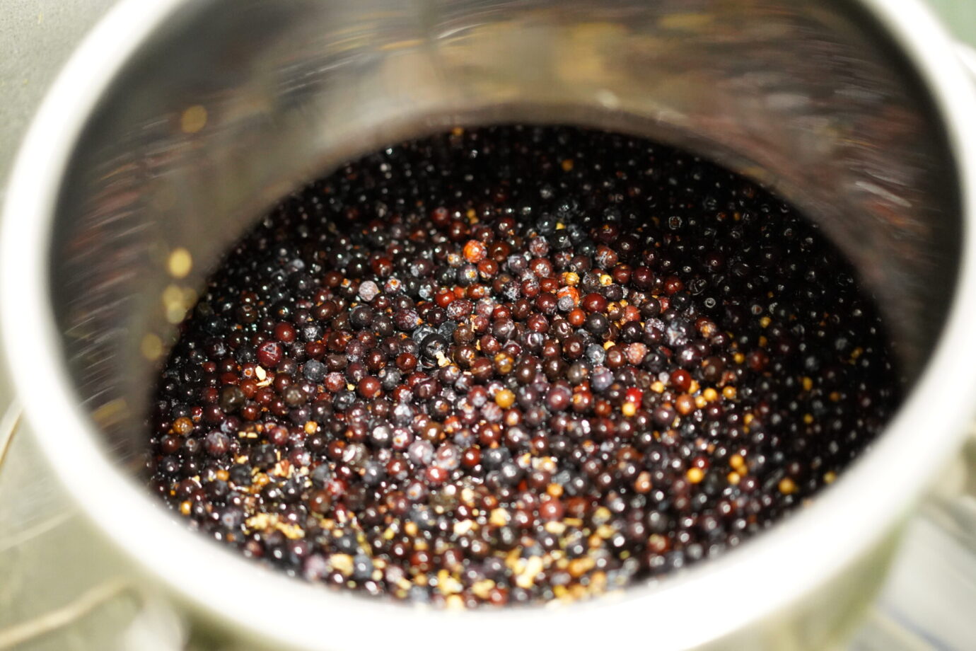 浸漬したジュニパーベリーの蒸留前